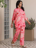 Libas Womens Printed Silk Blend Co-Ord Set For Women Pink 2Xl 39019