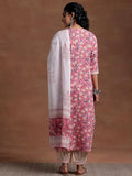 Libas Blue Printed Cotton Straight Kurta With Salwar & Dupatta