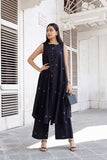 Anni Designer Women'S Rayon Viscose A-Line Printed Kurta With Palazzo (Rawana Black_L_Black_Large),Black,L,Rayon,Regular,