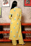 Anni Designer Women'S Cotton Blend Straight Hand Block Printed Kurta With Pant & Dupatta (Belagavi Mustard_Xl_Mustard_X-Large),Mustard,XL,Cotton Blend,Regular,