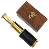 Handheld Leather Brass Telescope Pirate Navigation Spyglass with Wooden Box
