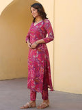Anni Designer Women'S Rayon Blend Straight Printed Kurta With Pant (Jijaji Pink_S_Pink_Small),Pink,S,Rayon Blend,Regular,Kurta