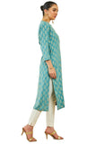 Soch Womens Teal Rayon Paisley Foil Print Straight Kurta With Pocket Teal S