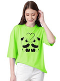 Kotty Women'S Cotton Blend Printed Oversized T-Shirts,Neon GreenApparel,XL