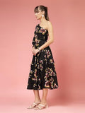 Oomph! Women'S Western & Fusion Wear Printed Crepe Dress For Women One Shoulder Black - Md1073,Jet Black,Jet Black,M