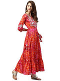 Rytras Women'S Cotton Printed Anarkali Embroidery Kurti(Red & Orange,Xl)
