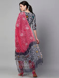 Anni Designer Women'S Cotton Blend Printed Straight Kurta With Pant & Dupatta (Khara Blue_Xxl_Blue_Xx-Large),Blue,2XL,Cotton Blend,Regular,Dupatta