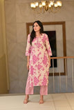 Anni Designer Women'S Cotton Blend Straight Printed Kurta With Pant (Jamahi Pink_Xl_Pink_X-Large),Pink,XL,Cotton Blend,Regular,Kurta