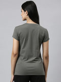 Enamor Essentials Short Sleeve Round Neck Slim Fit Stretch Cotton Tshirt For Womens-E147 (E147_Ash Grey_L)