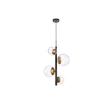 Living District Wells 4-Light Metal Pendant W/Clear Shade In Black And Brass