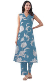 Anni Designer Women'S Rayon Viscose Straight Printed Kurta With Pant (Teras Sky Blue_L_Sky Blue_Large),Sky Blue,L
