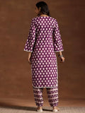 Libas Womens Printed Cotton Straight Kurta With Salwar Purple Xl