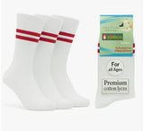 Sir Johnson White Socks With Red Stripes For School Boys & Girls (Pack Of 3) Classic Cotton Lycra (In, Age, 15 Years, 17 Y