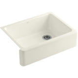 KOHLER K-6487-96 Whitehaven Farmhouse Self-Trimming Apron Front Single Basin Kitchen Sink with Tall Apron, Biscuit