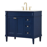 Elegant Decor Indoor Modern Under Sink Bathroom Fixtures Storage Organizer Cabinet 36 Inch Single Bathroom Vanity - Blue