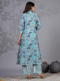 Anni Designer Women'S Rayon Blend Straight Printed Kurta With Pant (Later Blue_M_Blue_Medium),Blue,M,Rayon Blend,Regular,Kurta