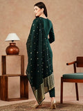 Anni Designer Women'S Cotton Blend Straight Embroidered Kurta With Pant & Dupatta (Kanimoj Green_M_Green_Medium),Green,M,Cotton Blend,Kanimoj Green_1495,Kurta, Scarf