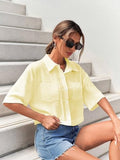 Toplot V-Collar Solid Crop Shirt For Women With Half Sleeves (Crop-Shirt-5183-Yellow-L),Yellow,,B0D5VCDN3G