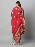 Anni Designer Women'S Cotton Blend Straight Printed Kurta With Pant & Dupatta (Juraho Maroon_Xl_Maroon_X-Large),Maroon,XL,Cotton Blend,Regular,Dupatta