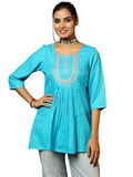 Libas Women'S Cotton Blend A-Line Kurtis (58236B_Turquoise