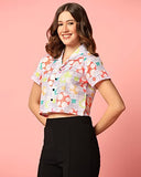 Toplot V-Collar Printed Crop Shirt For Women With Short Sleeves (Crop-Shirt-5059-Multi-S),Multicolour,,B0C4XTJF5W