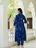 Anni Designer Women'S Cotton Blend Anarkali Printed Kurta With Pant (Marup Blue_L_Blue_Large),Blue,L,Cotton Blend,Anarkali,