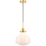Living District Lyle 1-Light Metal Pendant In Brass And Frosted White Glass