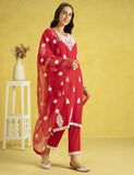 Kaari Rayon Staple 3 Pcs Women Kurta Set (Kaaaw24Wskd-82023_Indian Chilli Red,Indian Chilli Red,Indian Chilli Red,S