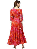 Rytras Women'S Cotton Printed Anarkali Embroidery Kurti(Red & Orange,Xl)