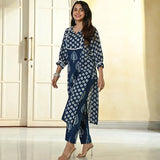 Gosriki Women'S Cotton Blend Straight Printed Kurta With Pant (Nagina Blue-Gs_S_Purple_Small),Blue,,B0CRL5DS5P
