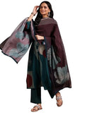 Libas Womens Printed Silk Blend Straight Kurta With Trousers And Dupatta