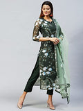 Gosriki Women'S Cotton Blend Printed Straight Kurta With Pant & Dupatta (Itta Nw-Dark Green_3Xl-Go_Dark Green_Xxx-Large),Dark Green,3,B0BBRKJ4XP