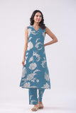 Anni Designer Women'S Rayon Viscose Straight Printed Kurta With Pant (Teras Sky Blue_M_Sky Blue_Medium),Sky Blue,M,,,