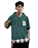 Eyebogler Men'S Trendy Hooded Neck Half Sleeves Loose Fit Colorblocked T-Shirt,Moss Green WhiteApparel,M