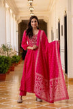 Gosriki Women'S Rayon Viscose Embroidered Anarkali Kurta With Pant & Dupatta (Kanota Pink-Vks08-Gs_M_Pink_Medium),Pink,,B0F13SJBKS