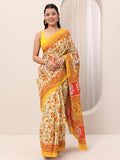 Libas Womens Printed Cotton Saree With Blouse Piece Mustard One Size 16186