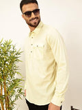 Thomas Scott Men Solid Cotton Linen Kurta Shirt (Ts1531_Lemon, Xl)