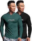 Eyebogler Mens Dry Fit Hooded Neck Full Sleeve Casual Tshirt Pack Of 2,Moss Green::BlackApparel,L