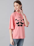 Kotty Women'S Cotton Blend Printed Oversized T-Shirts,Tulip PinkApparel,L