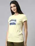 Enamor Essentials Short Sleeve Round Neck Slim Fit Stretch Cotton Tshirt For Womens-E147 (E147_Lemon Cream_M)