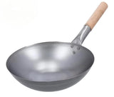 Heavy Duty Iron Pan with Wood Handle, Chinese Wok with Handle 10Cm X 30Cm, NonCoated & NonStick, Gas Stove Compatible, Black 1