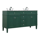 Elegant Decor Park Avenue 60 Metal Mdf Marble Double Bathroom Vanity In Green