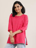 Libas Women'S Cotton Blend Solid Straight Kurti (29661_Pink_L)