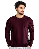 Eyebogler Mens Dry Fit Round Neck Full Sleeve Casual Tshirt Wine Melange,Wine MelangeApparel,2XL