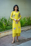 Anni Designer Women'S Rayon Viscose Floral Straight Kurta With Pant (Vridha Yellow Large),Yellow,L,Rayon,Regular,
