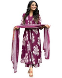 Gosriki Women'S Rayon Blend Anarkali Printed Kurta With Pant & Dupatta (Jasiwal Wine-Vks01-Gs_L_Wine_Large),Wine,,B0DP2CGW4Q