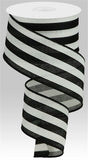 Vertical Stripe Wired Edge Ribbon 10 Yards (White, Black, 2.5 Inches)