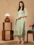 Anni Designer Women'S Cotton Blend Straight Printed Kurta With Pant & Dupatta (Drpo Wine_S_Wine_Small),Wine,S,Cotton Blend,Straight,Kurta, Scarf