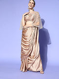 Womanista Womens Solid Satin Saree With Embellished Cape (Ti2765_Silver)