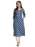Libas Women'S Cotton Floral Printed Straight Kurta (98020O_Blue_Xl)
